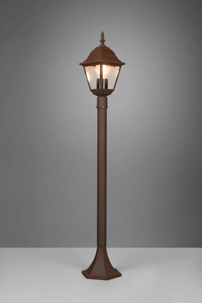 LIVENZA PALO DA ESTERNO 4 LATI FUSIONE DI ALLUMINIO RUGGINE E VETRO TRASPARENTE H. 100CM IP44 1 LUCE ATTACCO E27