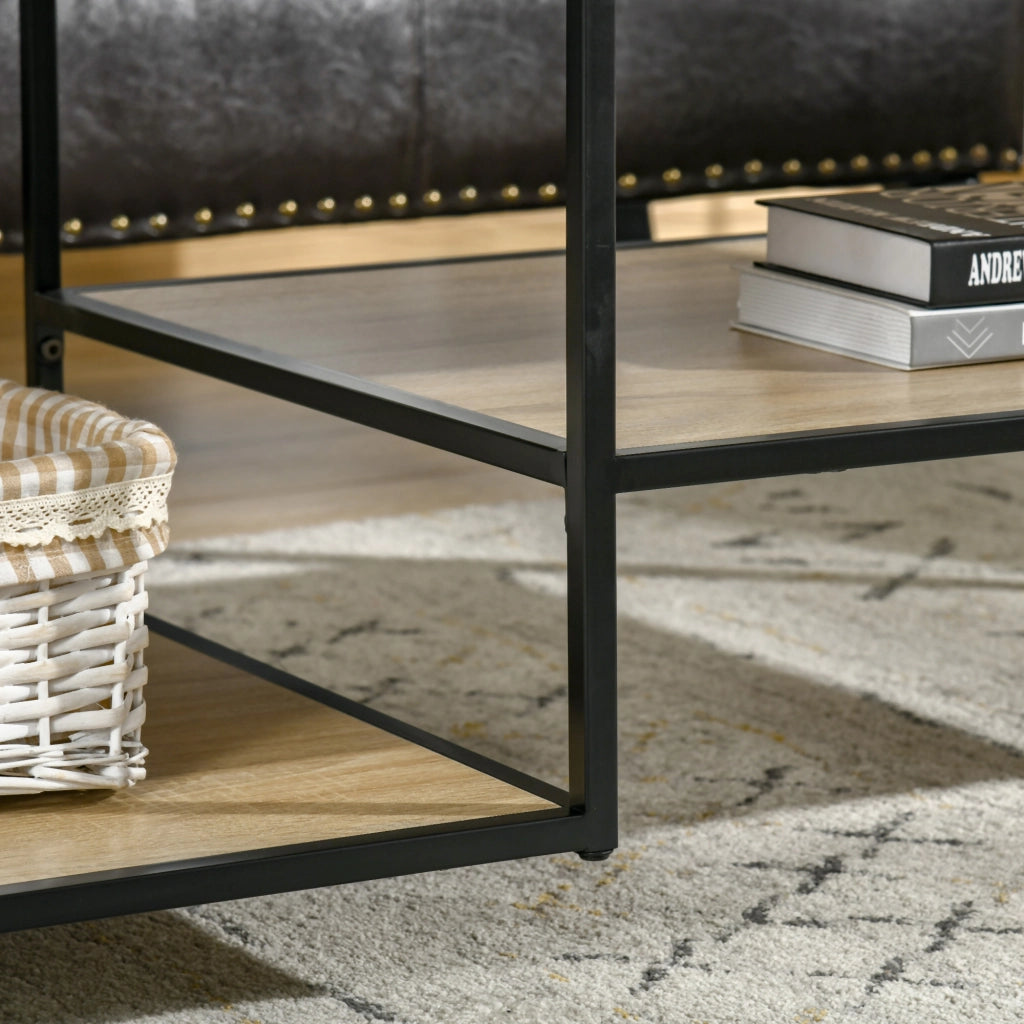 Easycomfort Tavolino da Caffè in Stile Industriale a 3 Ripiani, in MDF e Acciaio, 120x60x46cm