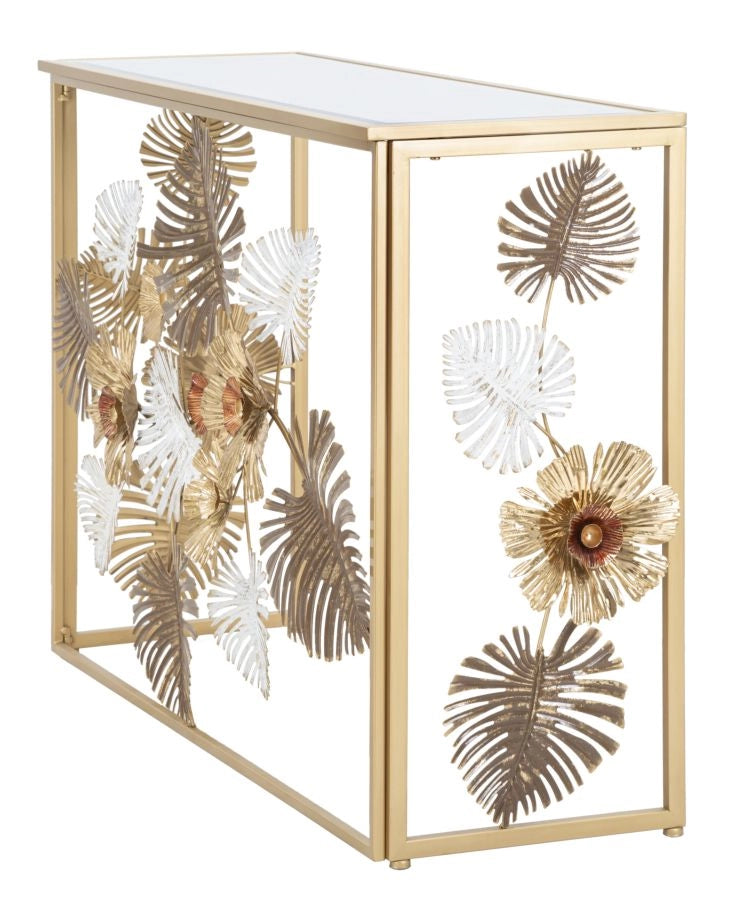 Console Glam Floris 113x40x80 cm in Ferro e MDF e Specchio Multicolor