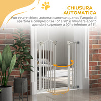 Cancelletto per Cani Estensibile 74-87x78 cm con 2 Blocchi e Chiusura Automatica in Metallo e Plastica Bianco