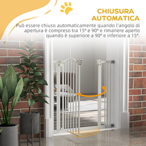 Cancelletto per Cani Estensibile 74-87x78 cm con 2 Blocchi e Chiusura Automatica in Metallo e Plastica Bianco