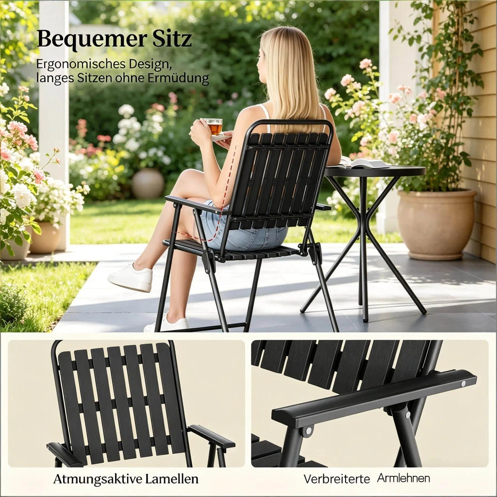 Tavolo E Sedie Da Giardino Pieghevoli - Salvaspazio - Tavolo 60 X 70 Cm - Ferro Vetro E Pp - Nero - Per Balcone E Giardino - Facile Da Riporre