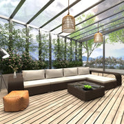 Set Divani da Giardino 8 pz con Cuscini in Polyrattan Marrone 48311