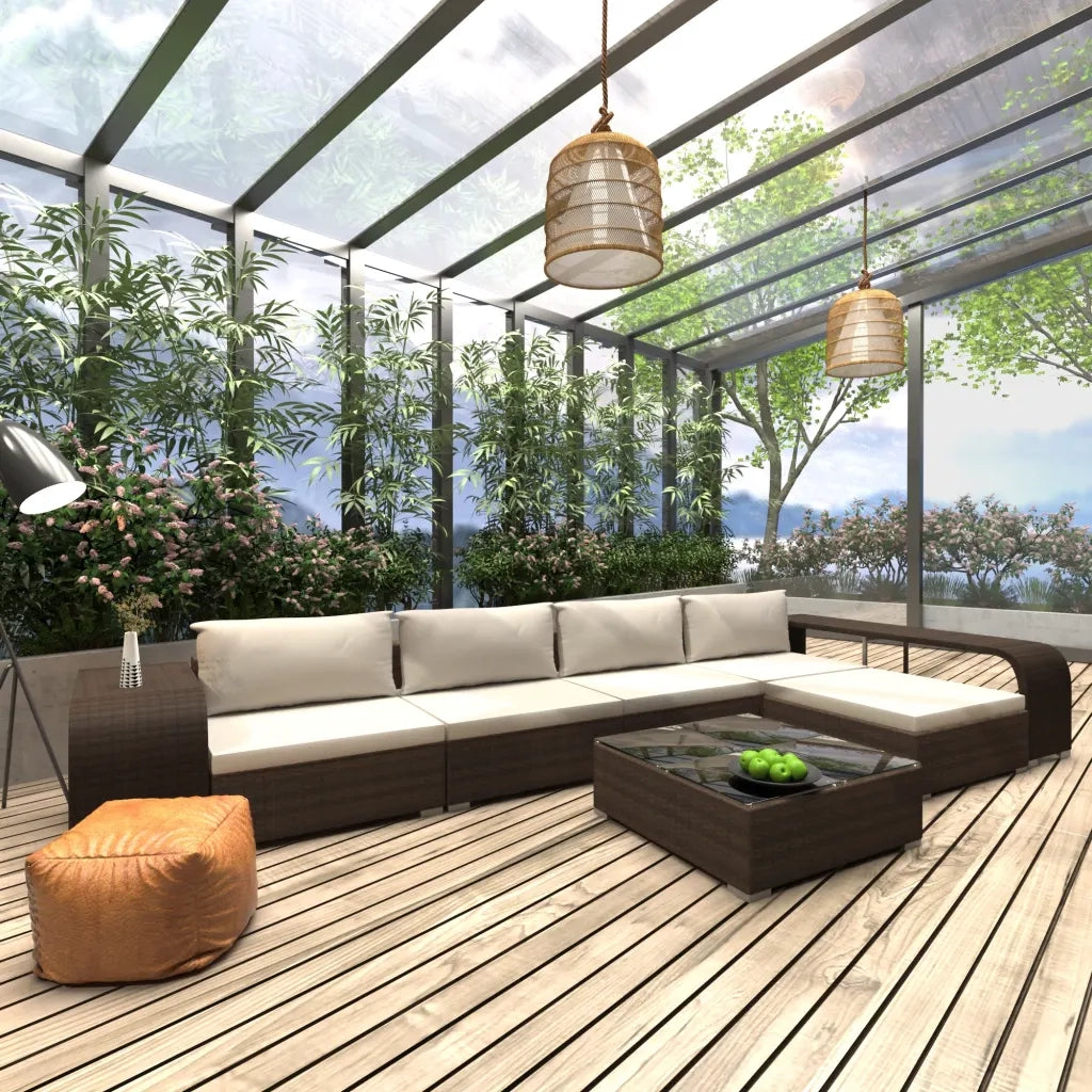 Set Divani da Giardino 8 pz con Cuscini in Polyrattan Marrone 48311