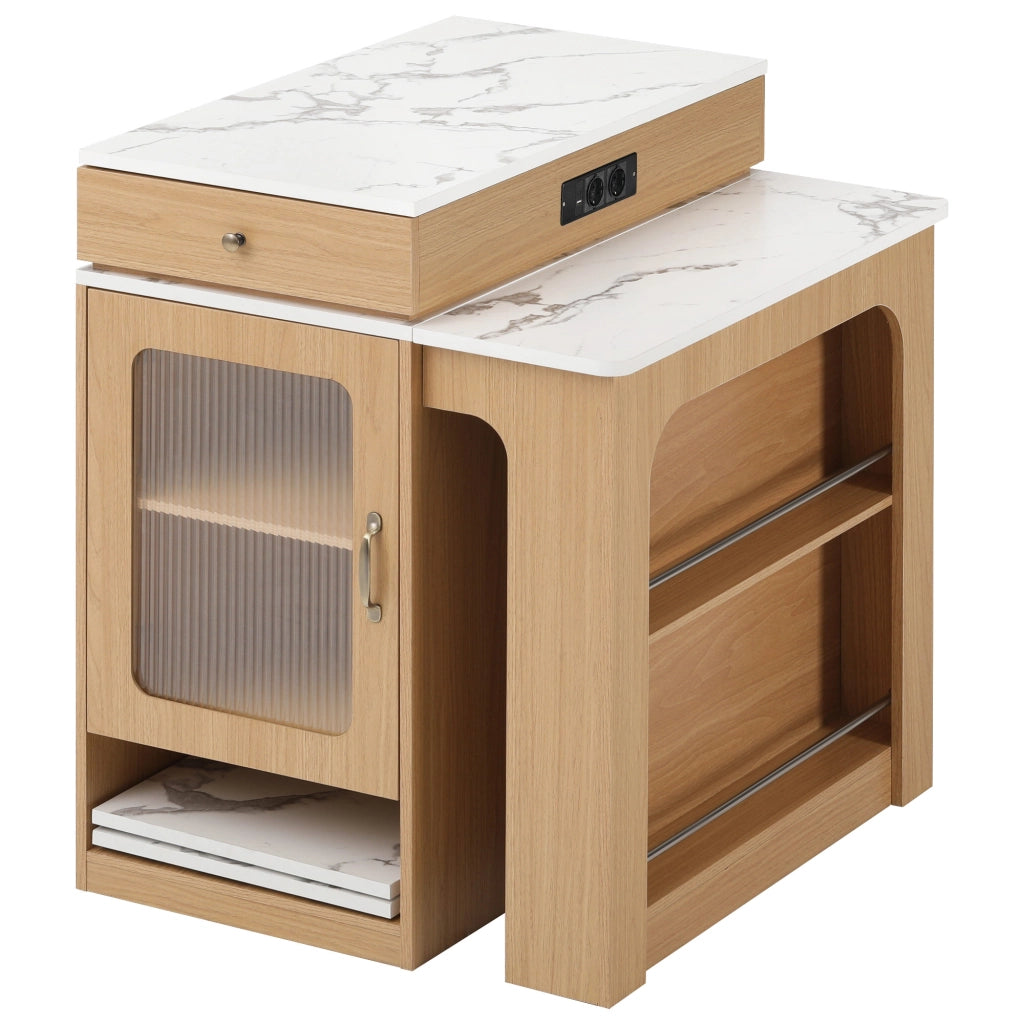 Tavolo da pranzo - isola cucina su ruote - piano estraibile - bar con prese - naturale - per cucina e sala