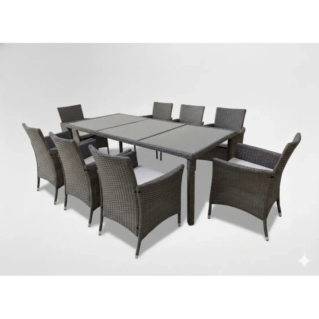 Salone da giardino ZORELIA 8 posti marrone e beige con grande tavolo e sedie