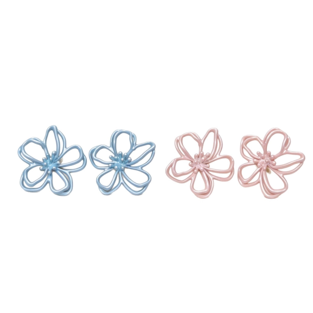 Orecchini a lobo a forma di petalo con design a nicchia a doppio strato traforato, orecchini a fiore tridimensionali blu, orecchini eleganti e sofisticati.