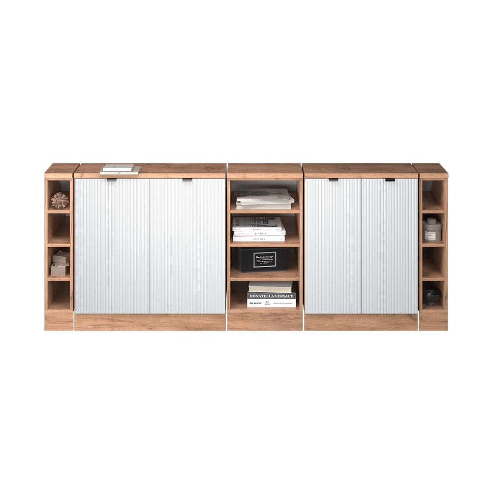 Set di mobili sottotetto Rion Ondulazione bianca/Rovere dorato 210 cm Set di 5 carcasse armadio profondità 60 cm Vicco