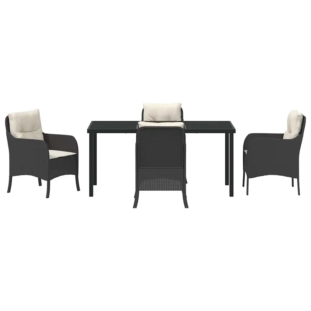 Set da Pranzo per Giardino con cuscino 5 pcs Nero polyrattan