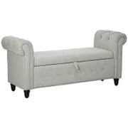 Panca Baule 2 in 1 in Tessuto Effetto Lino con Gambe in Legno, 146,5 x 49 x 72 cm, Grigio
