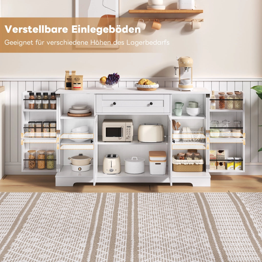 Buffet cucina 138 cm con cassetto; ante e ripiani regolabili; MDF; bianco