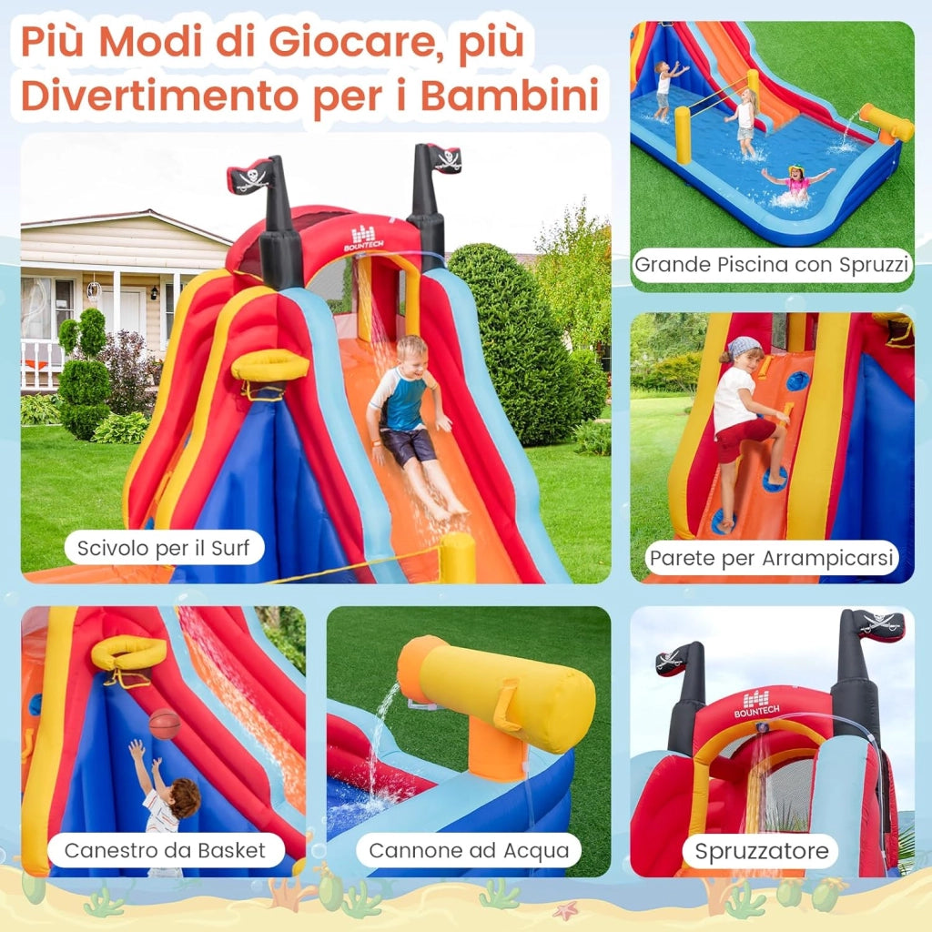 Parco Acquatico Gonfiabile 5-in-1, Castello Gonfiabile con Campo da Gioco, Gonfiabile per Bambini con Canestro da Basket, 484 x 271 x 263 cm (Senza soffiatore)