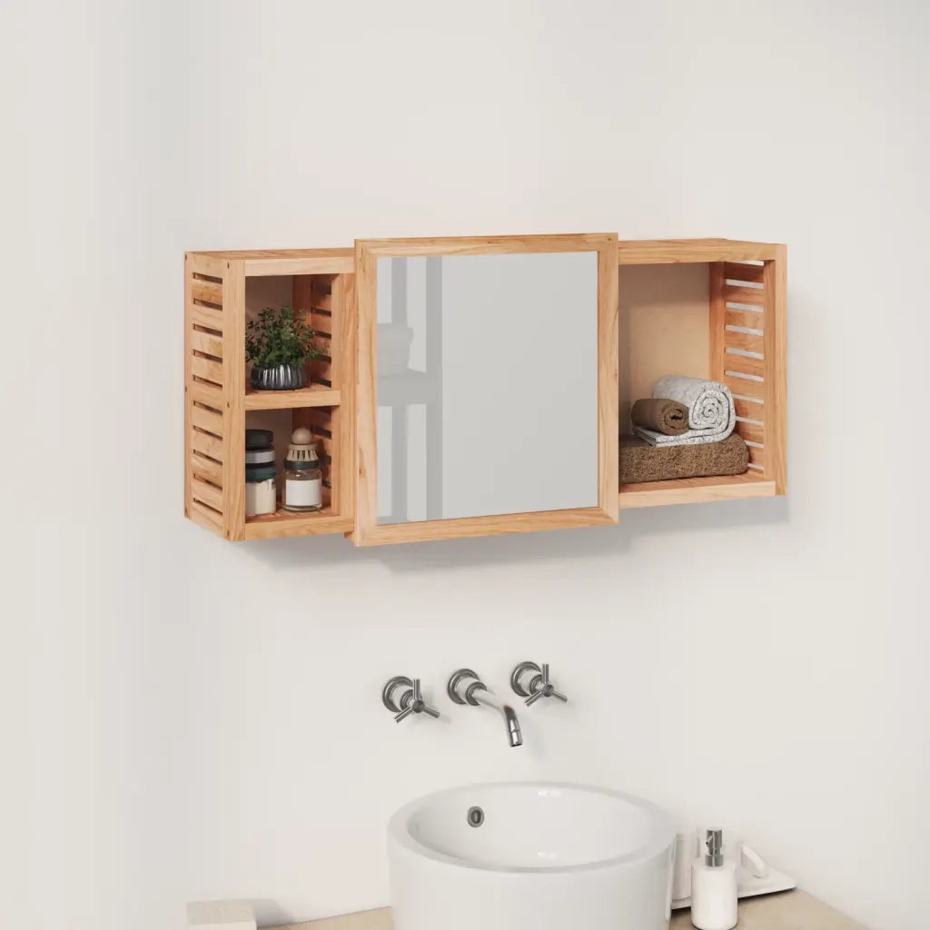 Armadietto a Specchio-Mobile con specchio 80x17x34 cm in Legno Massello di Noce
