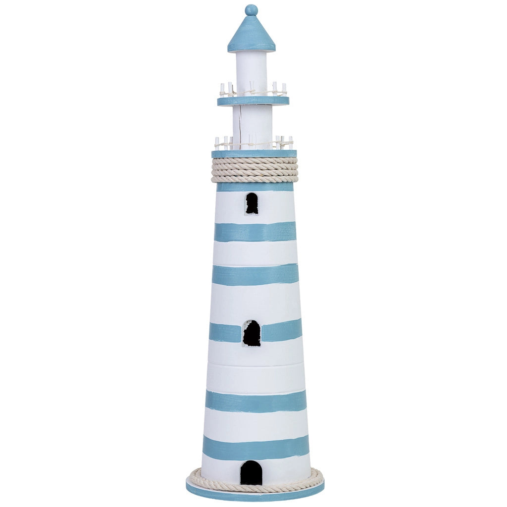 Statuina decorativa a forma di faro in legno, blu, 16x16x53h cm
