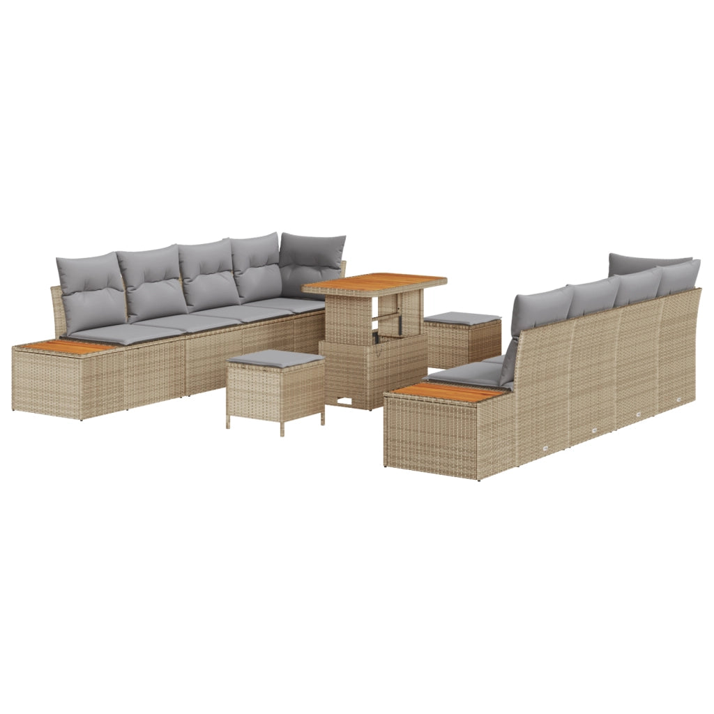 Set di divano da giardino 11 pezzi con cuscini beige polyrattan acacia
