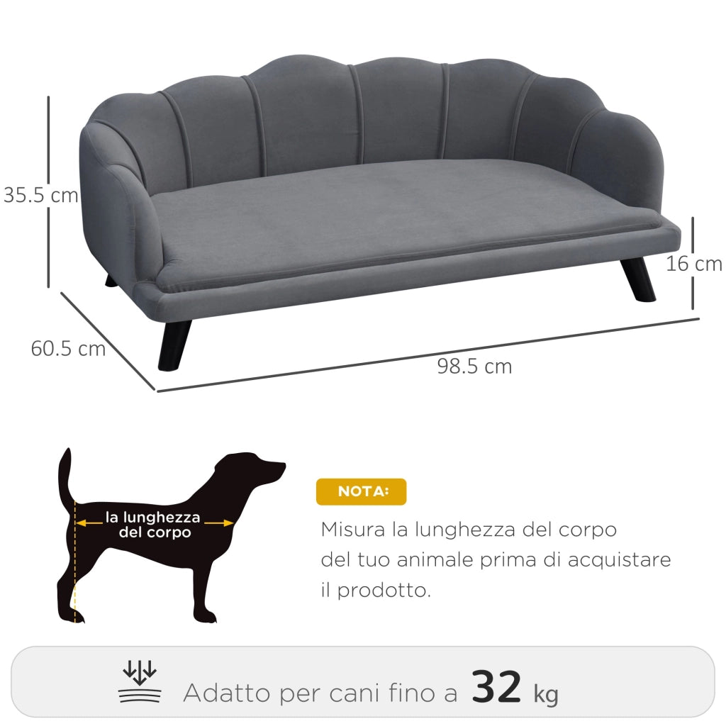 Divano per Cani Taglia Medio-Grande 98,5x60,5Px35 cm in tessuto Grigio