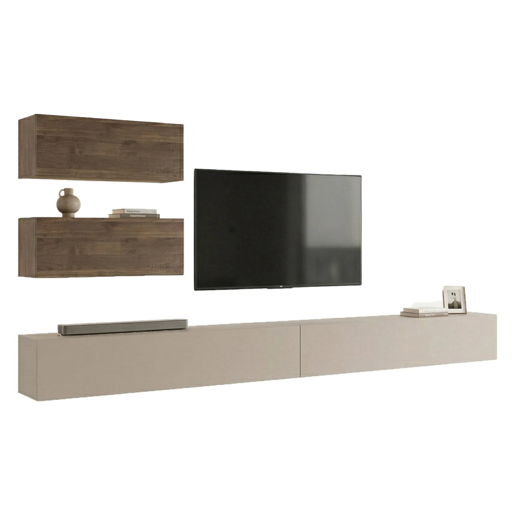 Mobile Soggiorno Suisio, Parete Attrezzata 4 Ripiani, Beige