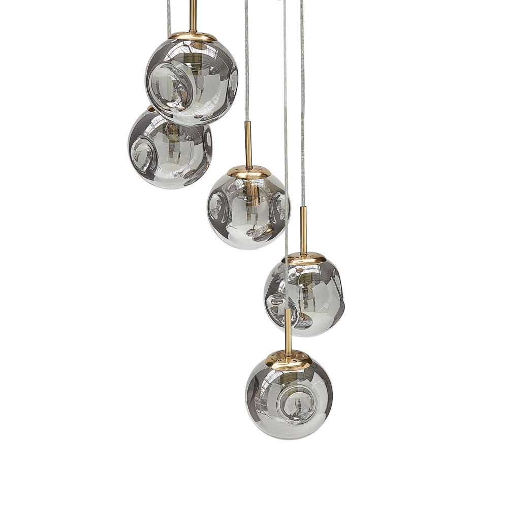 Plafoniera in vetro trasparente e ottone con 5 luci 119 cm soggiorno stile moderno contemporaneo