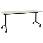 Scrivania rettangolare pieghevole con rotelle portatile con struttura in metallo marrone chiaro e nero 180 x 60 cm stile moderno