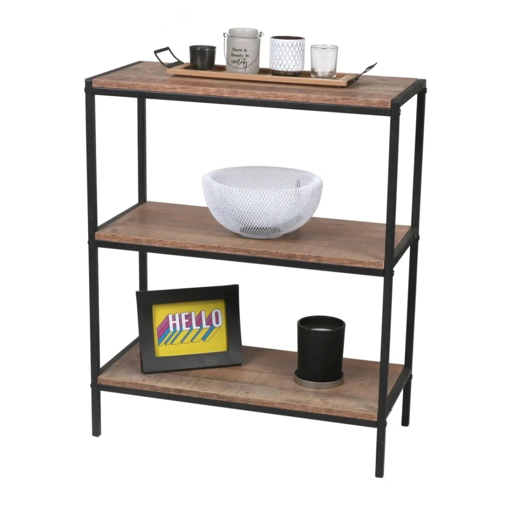 Piccola libreria aperta a 3 ripiani - 60x30x76 cm, colore rovere e nero - Collezione OAKLANDER