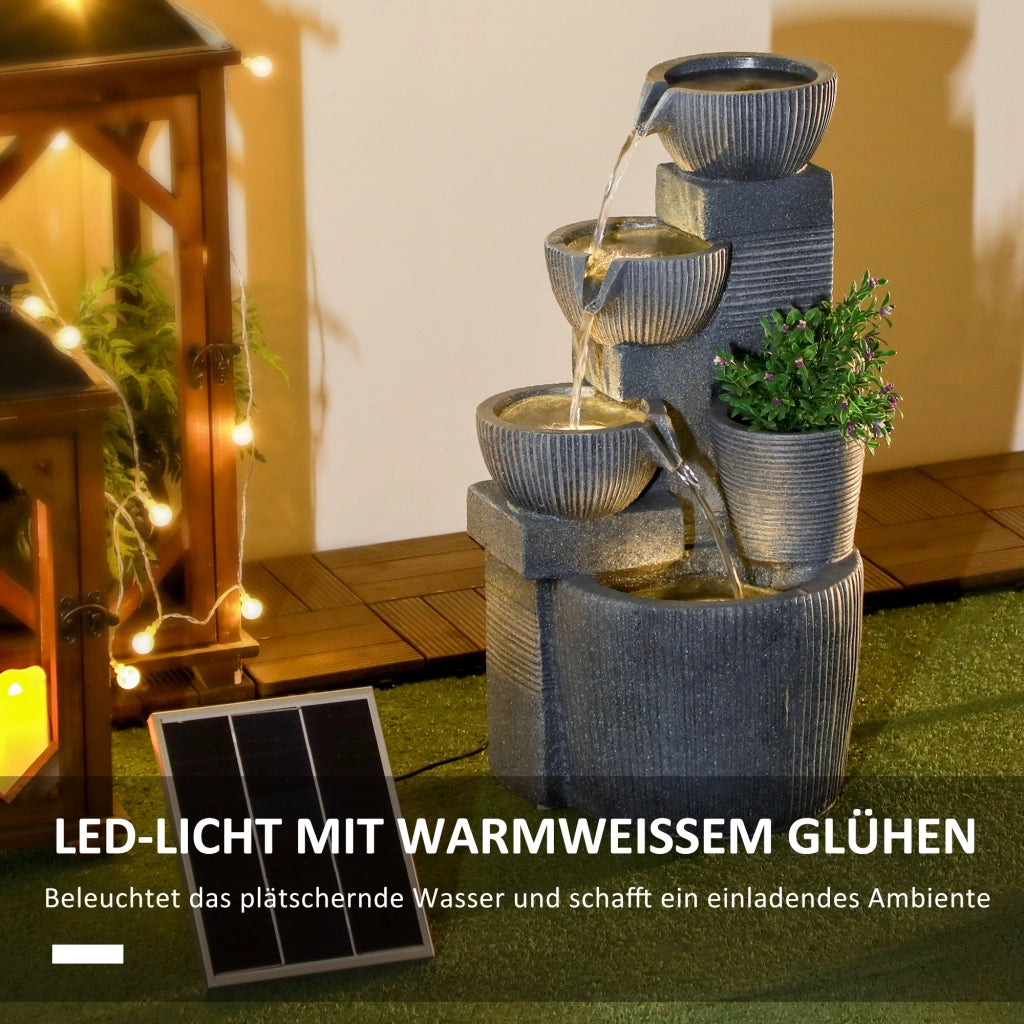 Fontana da giardino solare a 4 livelli con LED ¨C zephmum ¨C 57cm altezza grigio scuro
