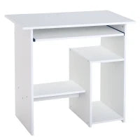 Scrivania Salvaspazio da Casa e Ufficio, Moderna Scrivania per Computer, Porta PC, Ripiano per CPU e Mensola per Tastiera Estraibile in Legno, 80x45x75cm, Bianco
