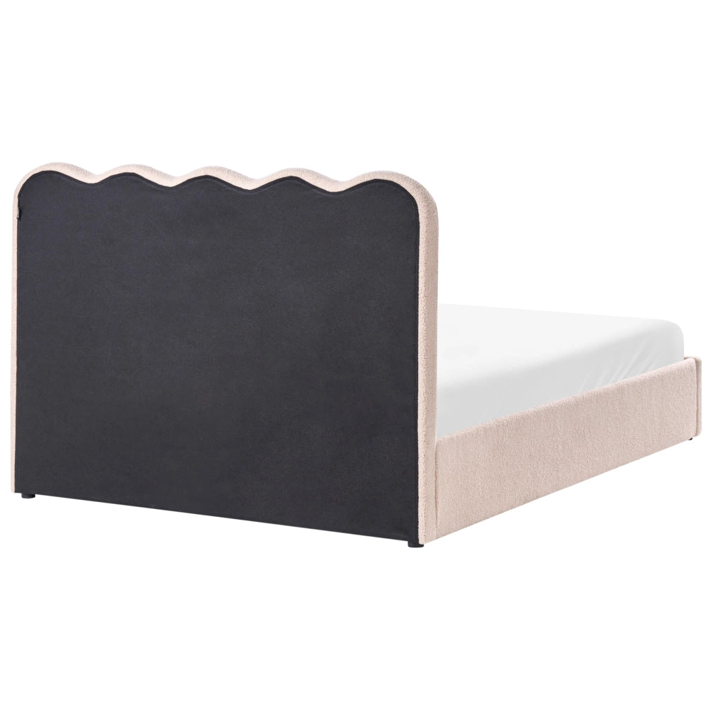 Letto in bouclé imbottito color beige 140 x 200 cm contenitore elevabile con testiera e rete a doghe