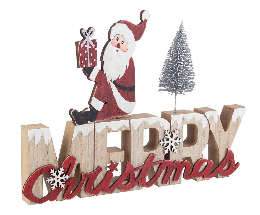 Decorazione Natalizia in Legno Merry Christams e Babbo Natale 30 x 21 cm