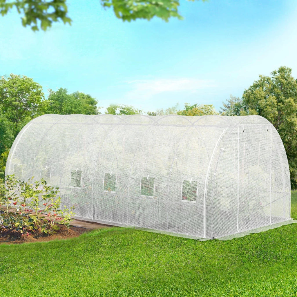 IDMarket - Telone di ricambio per serra da giardino a tunnel da 18 m² (6 x 3 x 2 m), anti-UV, con porta e finestre, modello CRIMÉE bianco,