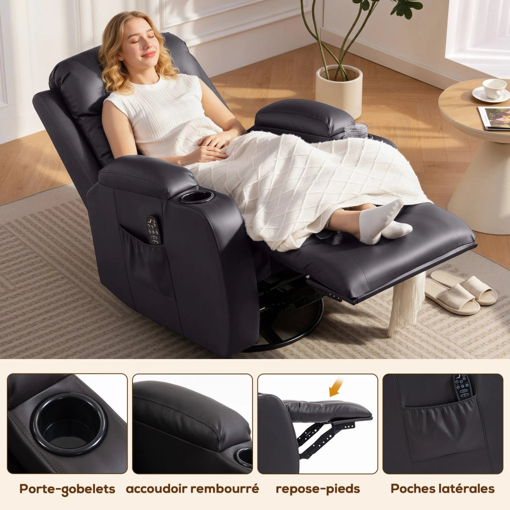 Poltrona Massaggiante Riscaldante Reclinabile Girevole 360¡ã ¨C Zephmum ¨C Marrone 82x99x103 cm