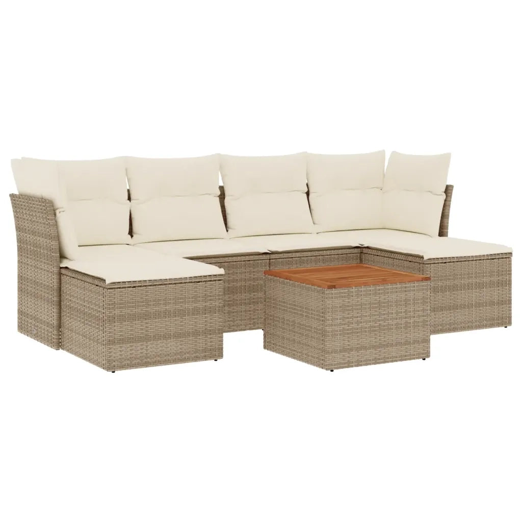 Set Divani da Giardino 7 pz con Cuscini Beige in Polyrattan