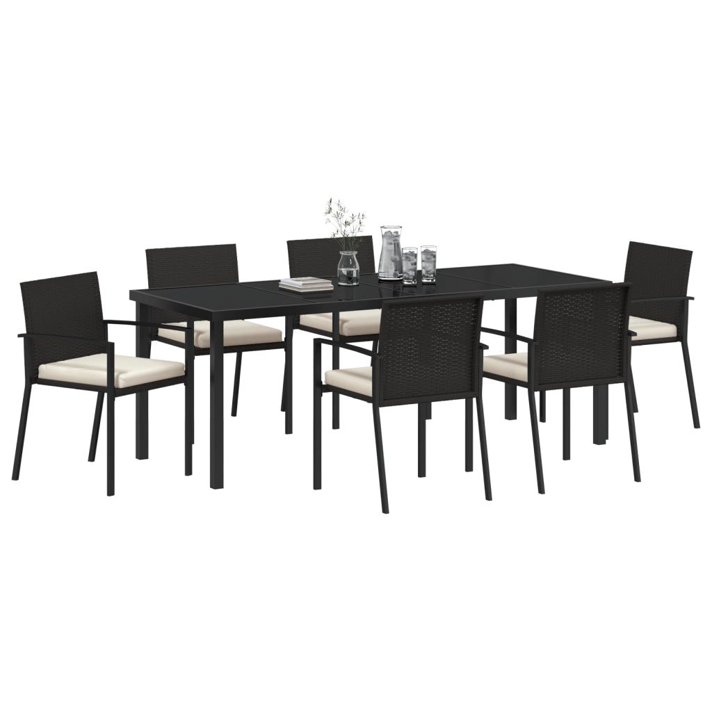 Set da pranzo per giardino 7 pezzi Rattan Nero
