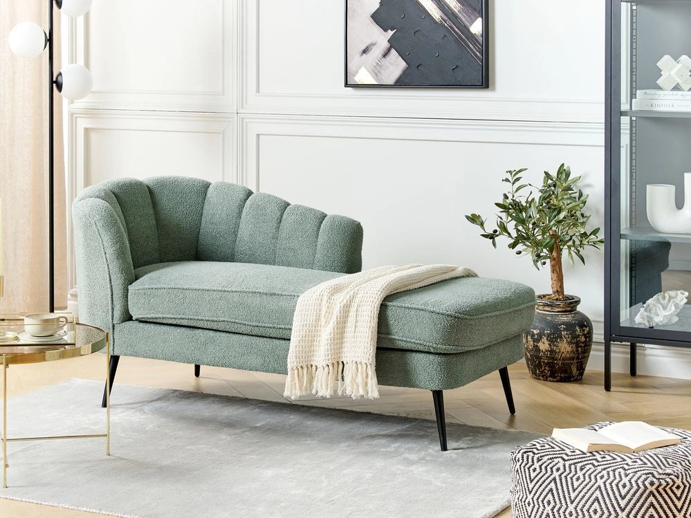 Chaise longue Velluto Verde Rivestimento Gambe In Metallo nero versione sinistra