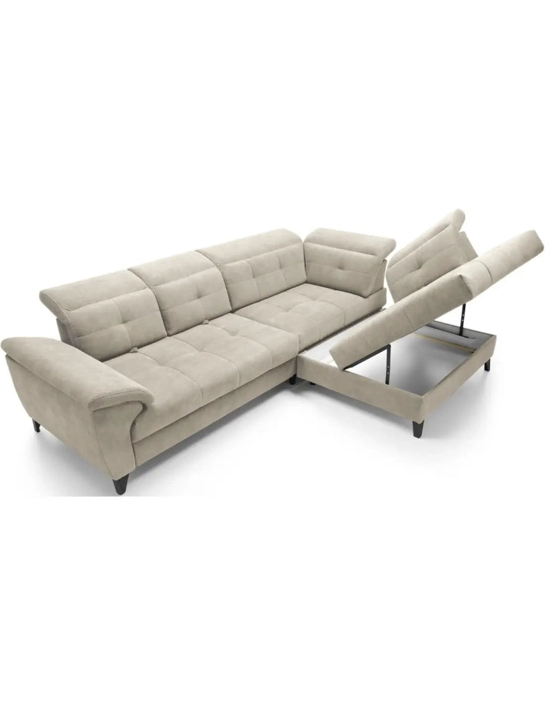Divano ad angolo Beige 5 posti angolo destro con letto ampio INFERNO