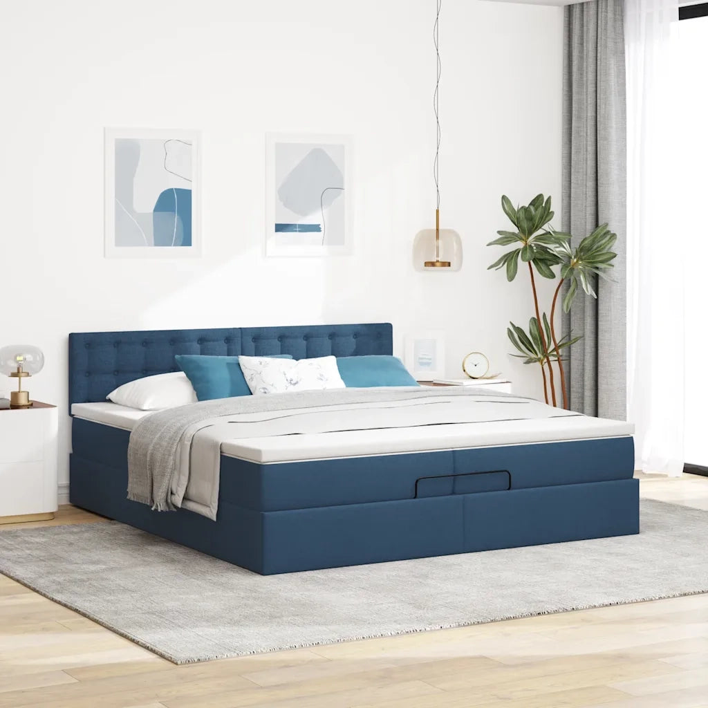 Struttura Letto Pouf con Materasso Blu 200x200 cm in Tessuto 3311656