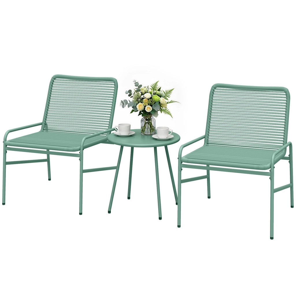 Set Bistr¨° Rattan 3 Pezzi: 2 Sedie, Tavolo Rotondo Giardino, Verde.