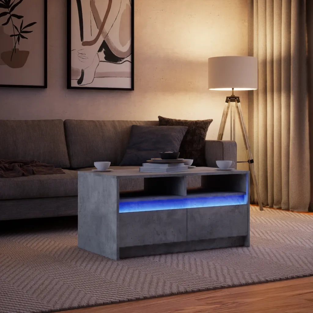 Tavolino da Salotto con Luci LED Grigio Cemento in Truciolato 851994