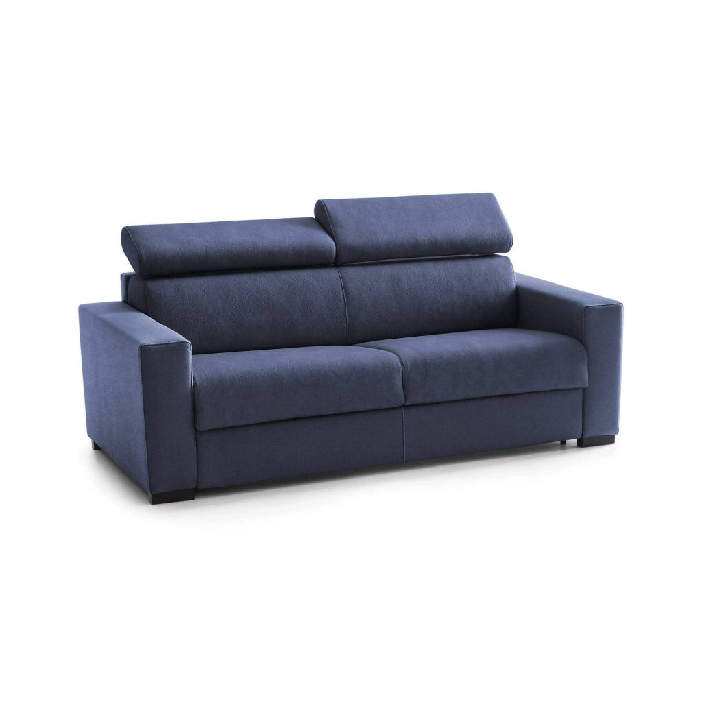 Divano fisso Aggius, Divano a 2 posti Large, Made in Italy, SofÒ  Soggiorno, in tessuto imbottito, con poggiatesta regolabili e Braccioli slim, cm 180x95h85, Blu