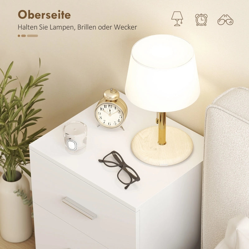 Comodino con 3 cassetti in MDF bianco, con piedini antiscivolo e bande antiribaltamento, per camera, 40 × 35 × 60 cm