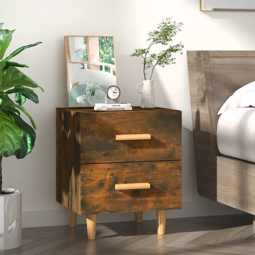 Comodino | Armadio da Notte | Mobiletto da notte in Rovere Fumo 40x35x47,5 cm