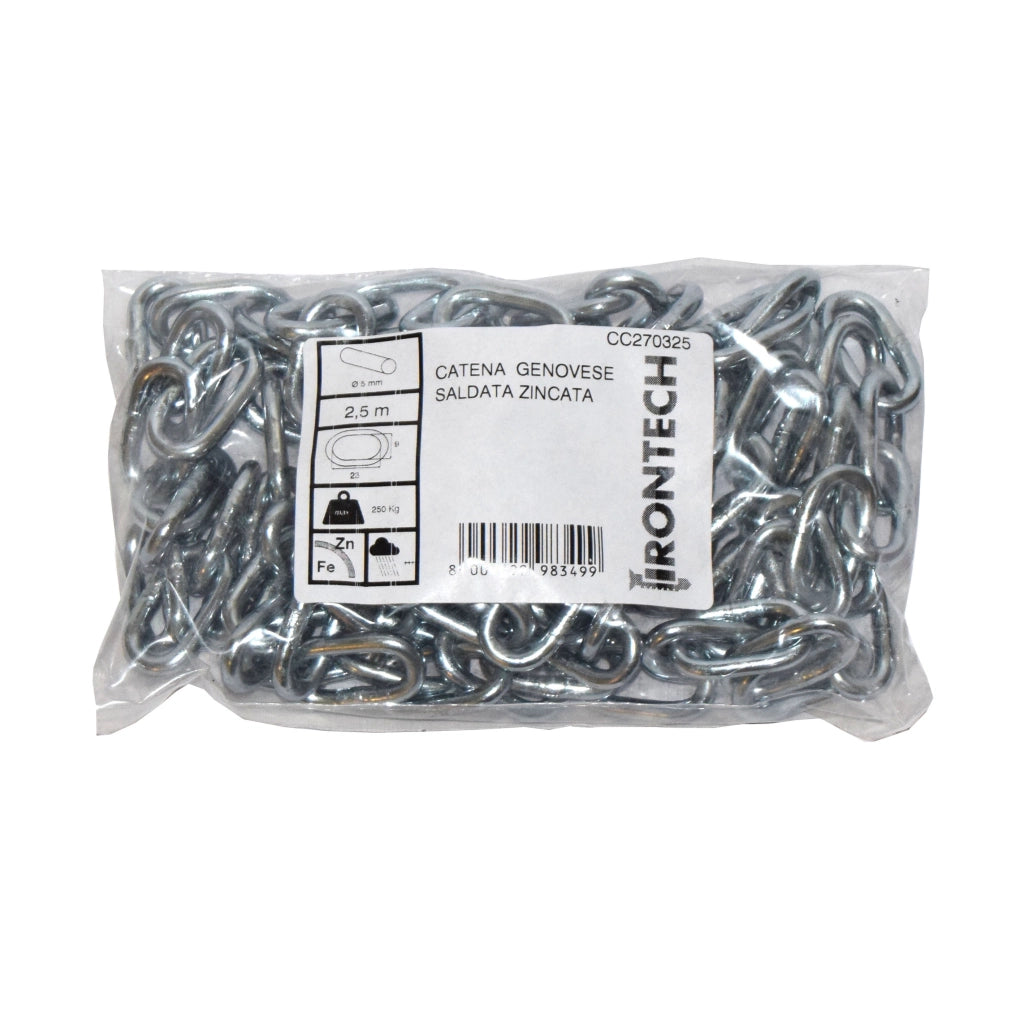 Catena genovese pretagliata Ã˜ 5 mm. in acciaio zincato 2,5 mt.