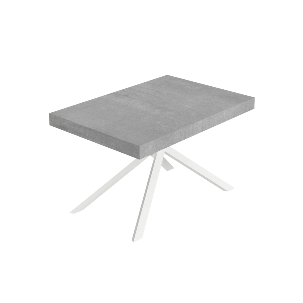Tavolo Allungabile 120-204x80x74 cm Niket Cemento Gambe Bianche