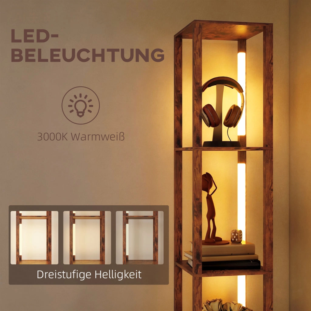Lampada da terra con scaffali, regolabile, colore marrone ¨C zephmum ¨C 160x30x30