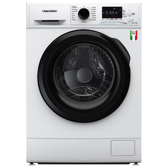 Sangiorgio lavatrice slim frontale 7 kg, 1400 giri-min, classe A, motore inverter, funzione vapore, display, 15 programmi, bianco