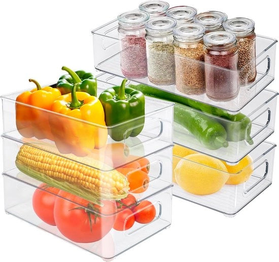 Set di organizzatori per frigorifero, scatola di stoccaggio trasparente, organizzatore, ripiegabile, scatole per organizzare il frigorifero, la dispensa, la sala da pranzo, i snack, le lattine, la cucina - privo di BPA