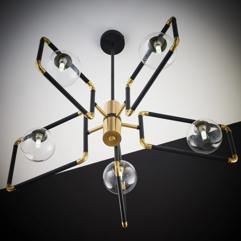 Lampadario moderno nero oro sfere vetro 5xG9 Jupiter