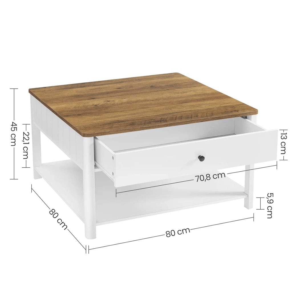 Tavolino da caffè tavolo da soggiorno tavolino laterale con 2 grandi cassetti gambe ampio spazio di archiviazione stile nautico 80 x 80 x 45 cm per soggiorno bianco 12_0007499