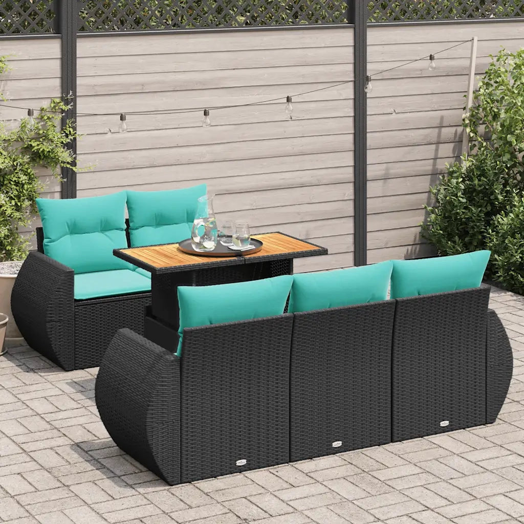 Set Divano da Giardino 6 pz con Cuscini Nero in Polyrattan