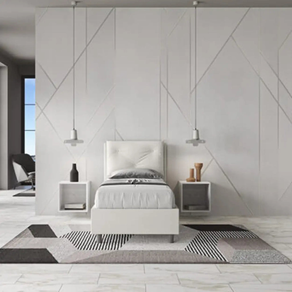 Letto singolo con rete imbottito 80x190 similpelle bianco Appia