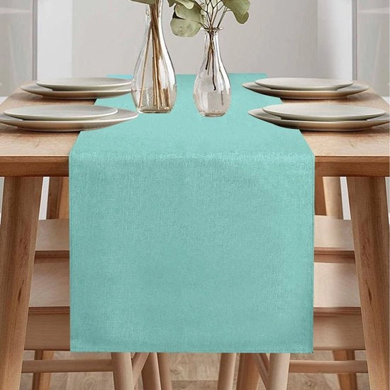 Tavolo da pranzo in stile rustico, asciugabile, con finitura in lino, impermeabile all'acqua, tavolo da pranzo per sala da pranzo, festa, decorazione estiva (verde menta, 40 x 240 cm)